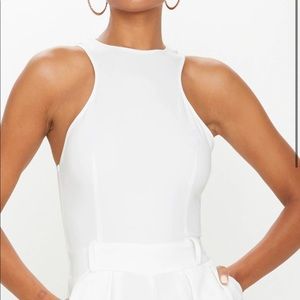 White Back Pocket Detail Racer Jumpsuit